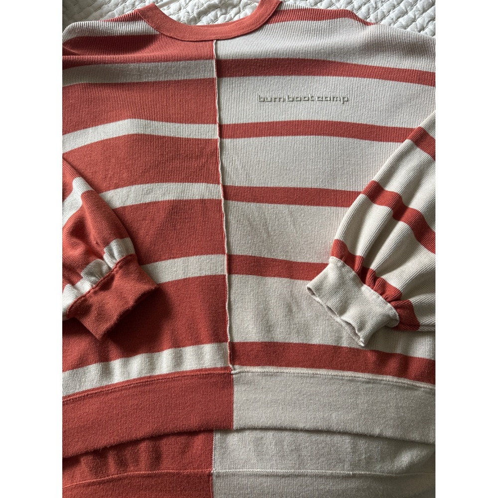 Burn Boot Camp Striped Knit Sweater Womens Small Orange Cream Ribbed Long Sleeve